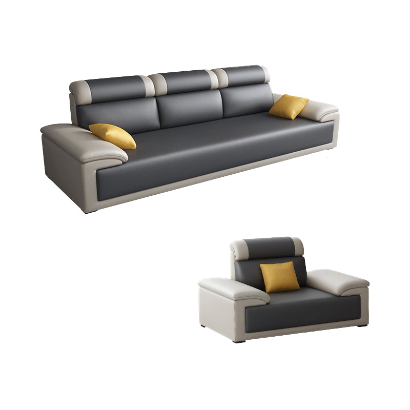 Contemporary Grey Sectional Sofa with Pillow Top Arm in Faux Leather