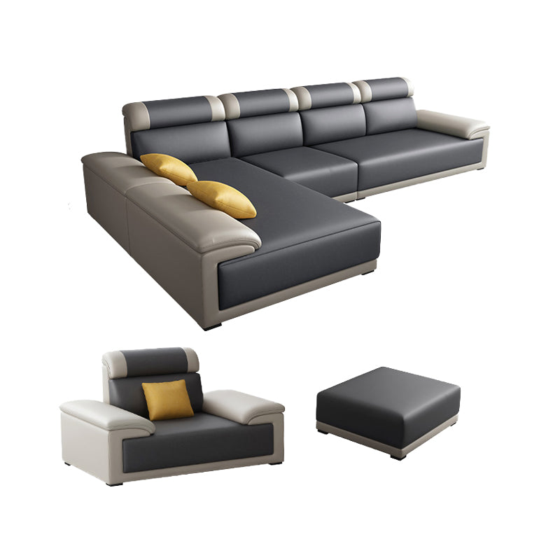Contemporary Grey Sectional Sofa with Pillow Top Arm in Faux Leather