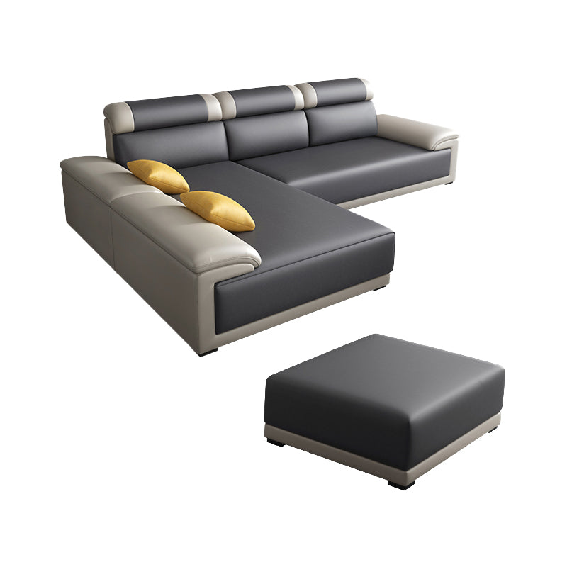 Contemporary Grey Sectional Sofa with Pillow Top Arm in Faux Leather