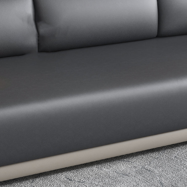 Contemporary Grey Sectional Sofa with Pillow Top Arm in Faux Leather