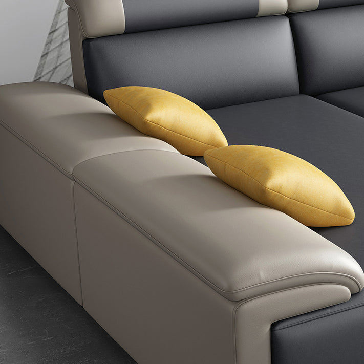 Contemporary Grey Sectional Sofa with Pillow Top Arm in Faux Leather