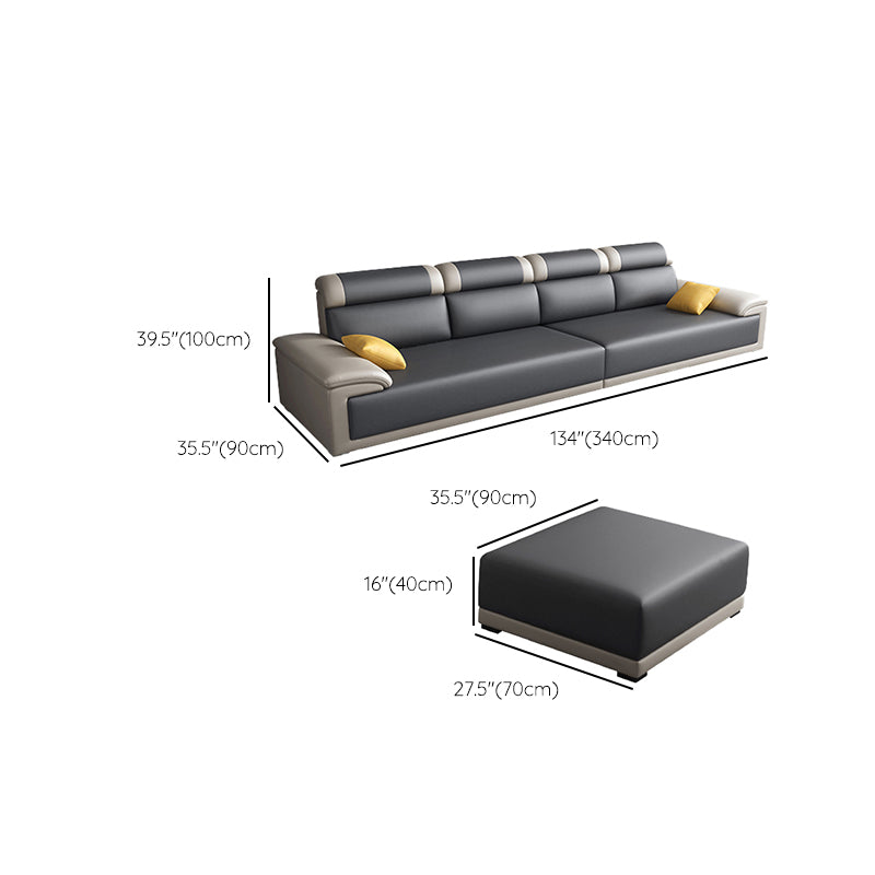 Contemporary Grey Sectional Sofa with Pillow Top Arm in Faux Leather