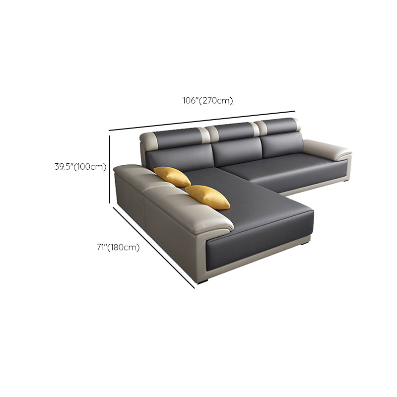 Contemporary Grey Sectional Sofa with Pillow Top Arm in Faux Leather