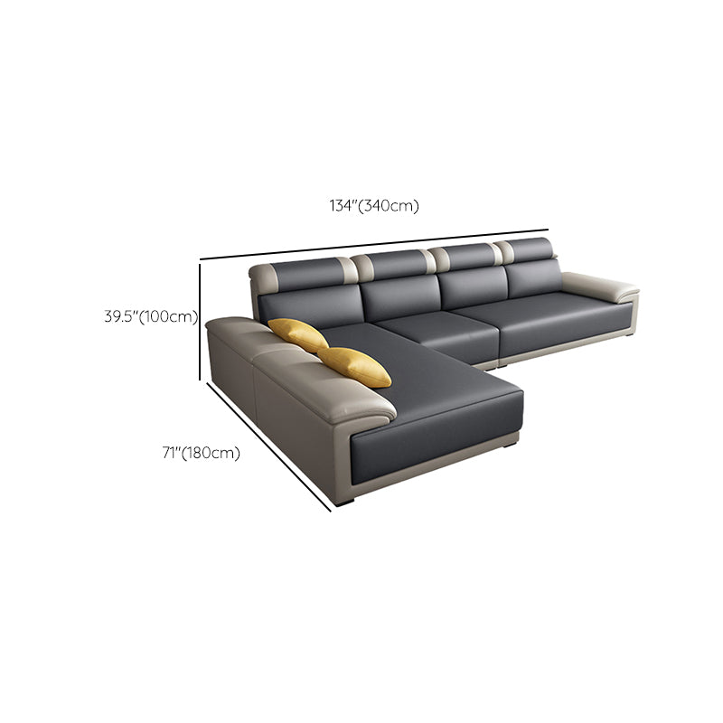 Contemporary Grey Sectional Sofa with Pillow Top Arm in Faux Leather