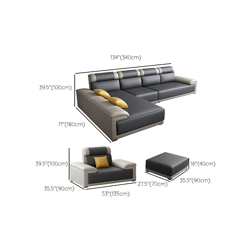 Contemporary Grey Sectional Sofa with Pillow Top Arm in Faux Leather