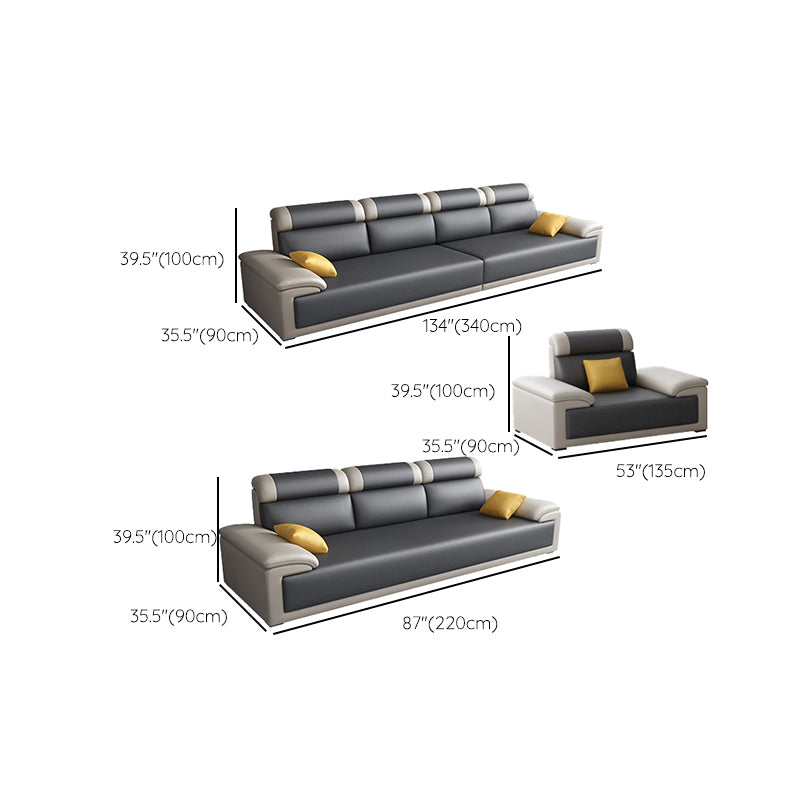 Contemporary Grey Sectional Sofa with Pillow Top Arm in Faux Leather