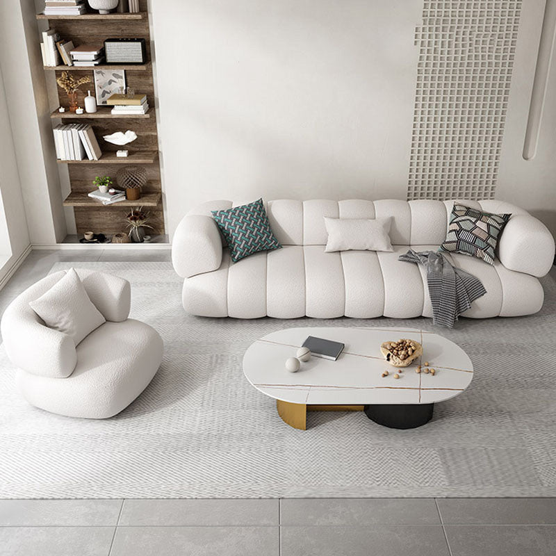 Scandinavian Fabric Sofa Biscuit Back Tuxedo Arm Sofa in White