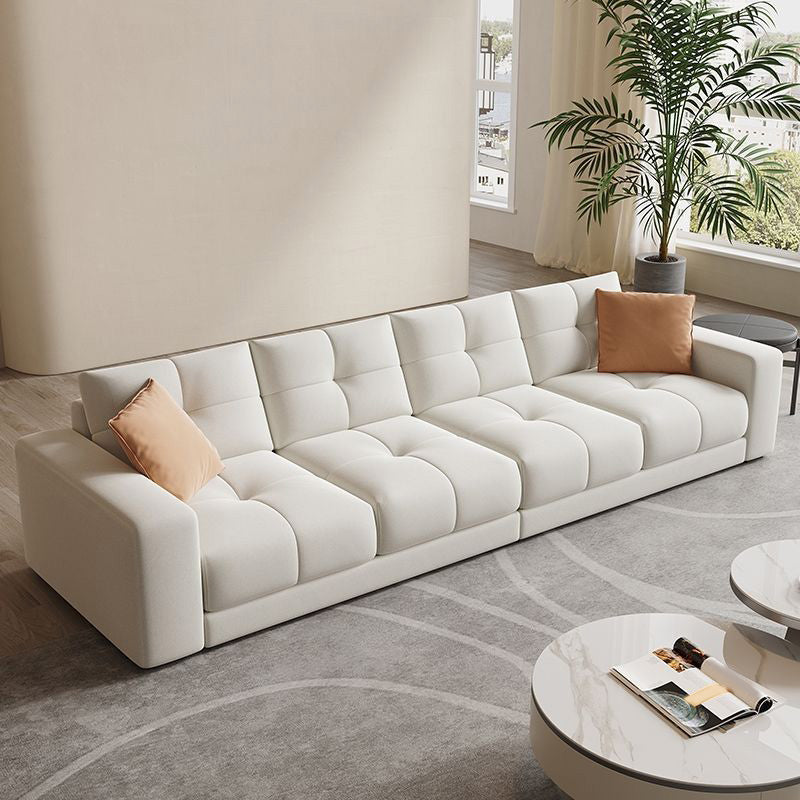 29.52" Tall Square Arm Sofa with Pillows Modern White Tufted Sofa