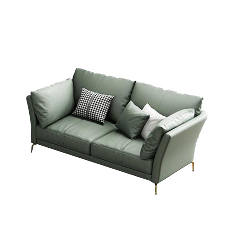 Genuine Leather Flared Arm Sofa Luxurious Green Sofa with Pillows