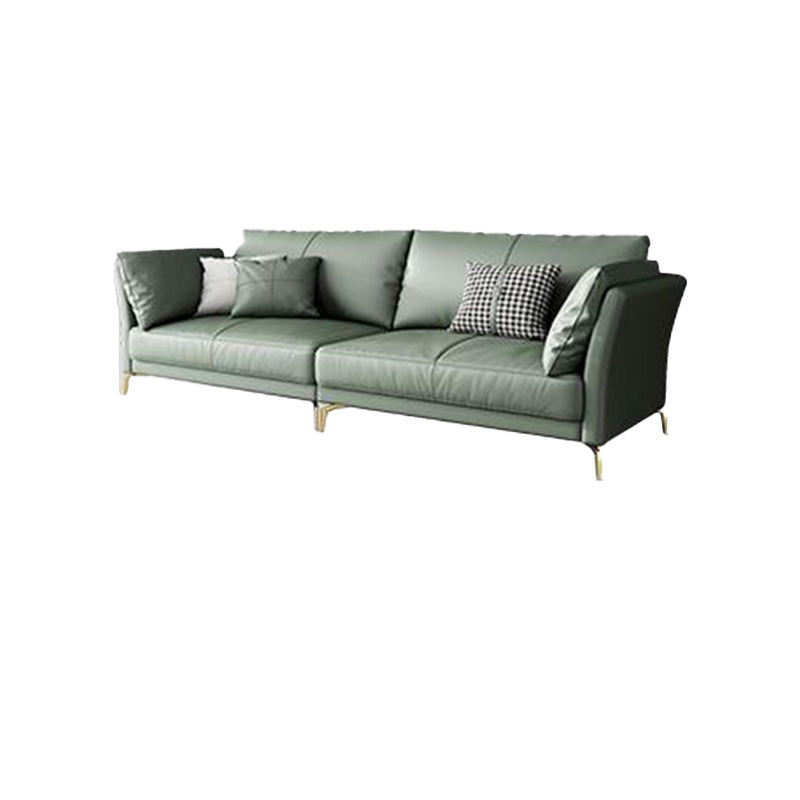 Genuine Leather Flared Arm Sofa Luxurious Green Sofa with Pillows