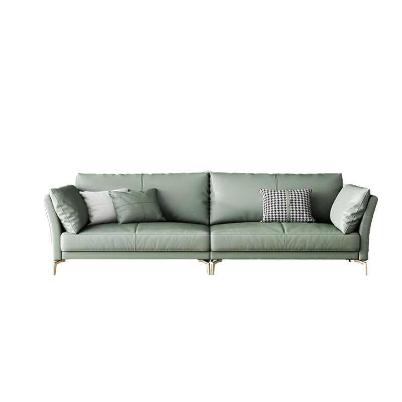 Genuine Leather Flared Arm Sofa Luxurious Green Sofa with Pillows
