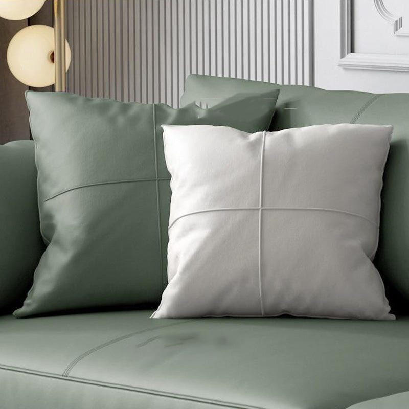 Genuine Leather Flared Arm Sofa Luxurious Green Sofa with Pillows