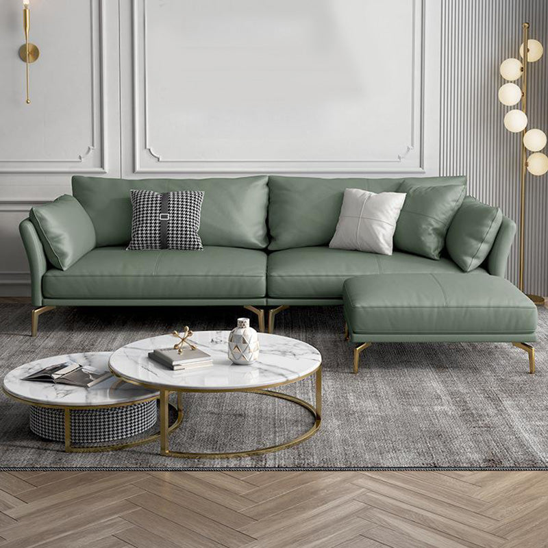 Genuine Leather Flared Arm Sofa Luxurious Green Sofa with Pillows