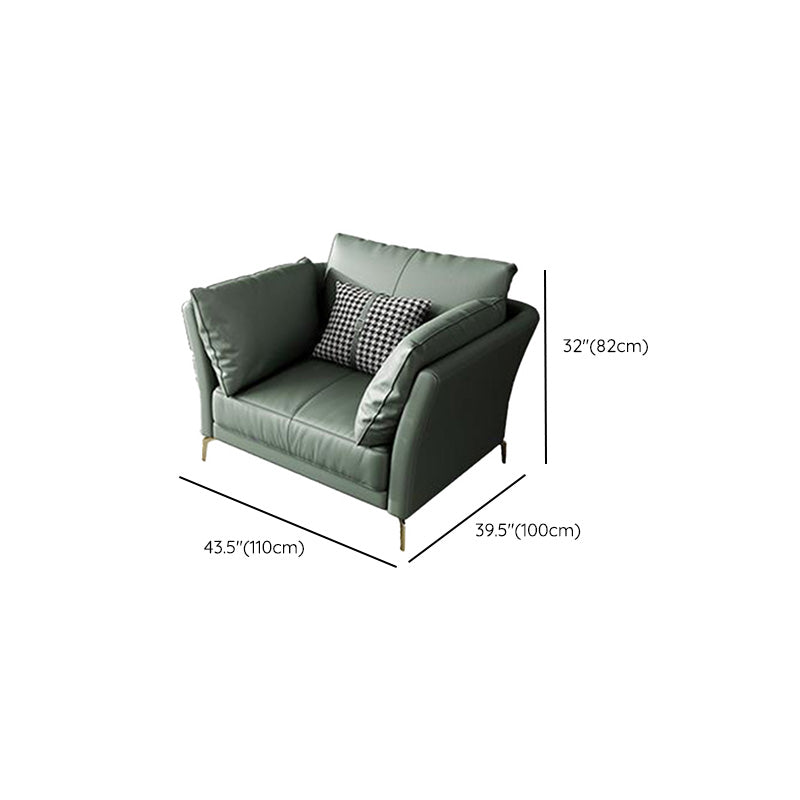 Genuine Leather Flared Arm Sofa Luxurious Green Sofa with Pillows