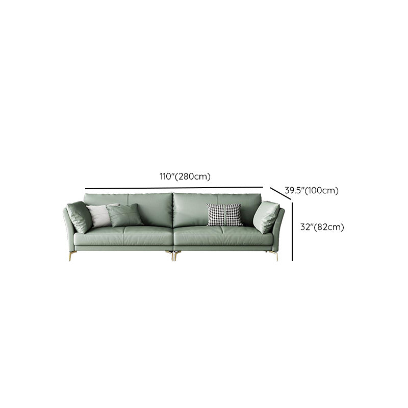 Genuine Leather Flared Arm Sofa Luxurious Green Sofa with Pillows