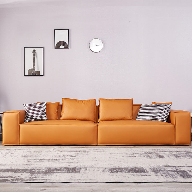 Scandinavian Living Room Sofa Square Arm Pillows Orange Settee