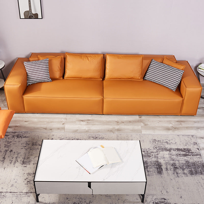 Scandinavian Living Room Sofa Square Arm Pillows Orange Settee