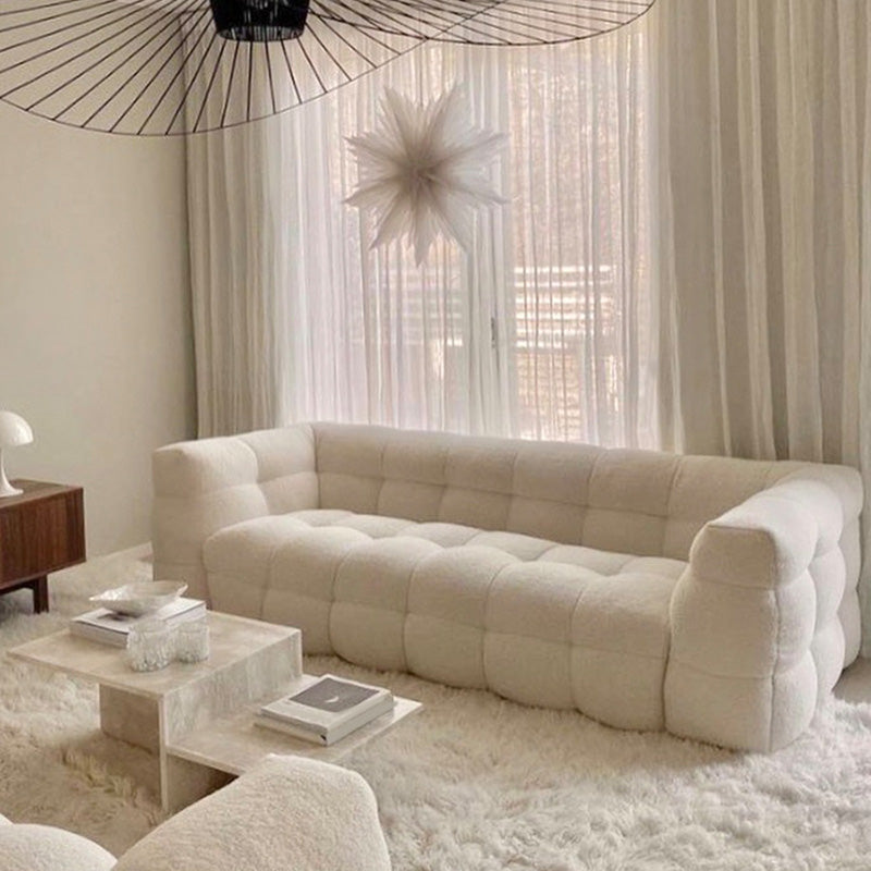 Biscuit Back Sofa Tuxedo Arm Seating in Beige for Living Room