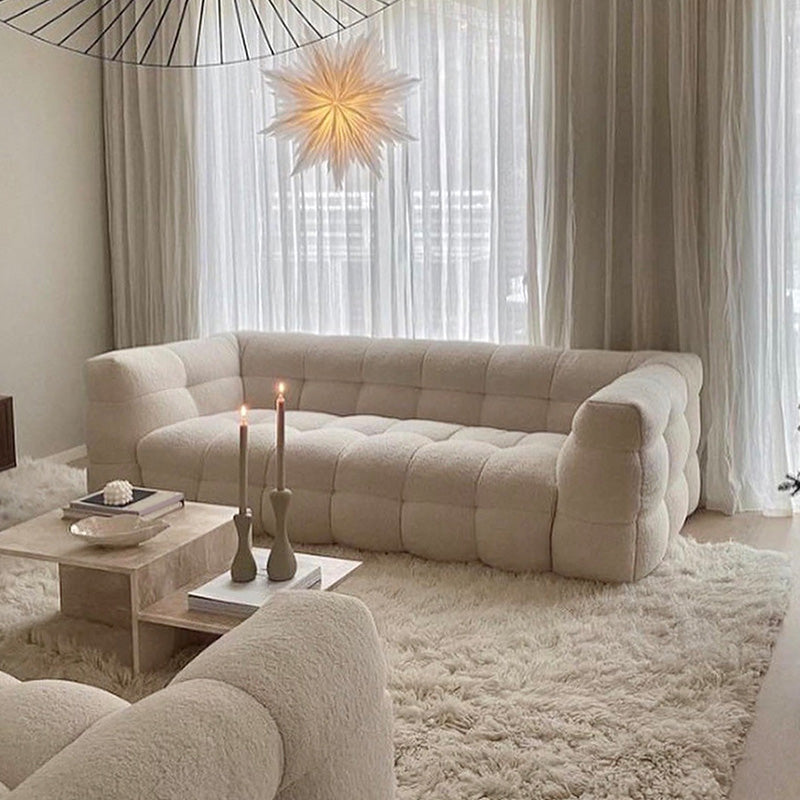 Biscuit Back Sofa Tuxedo Arm Seating in Beige for Living Room