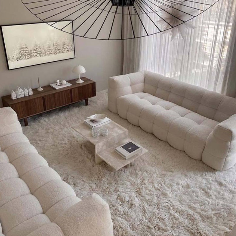 Biscuit Back Sofa Tuxedo Arm Seating in Beige for Living Room