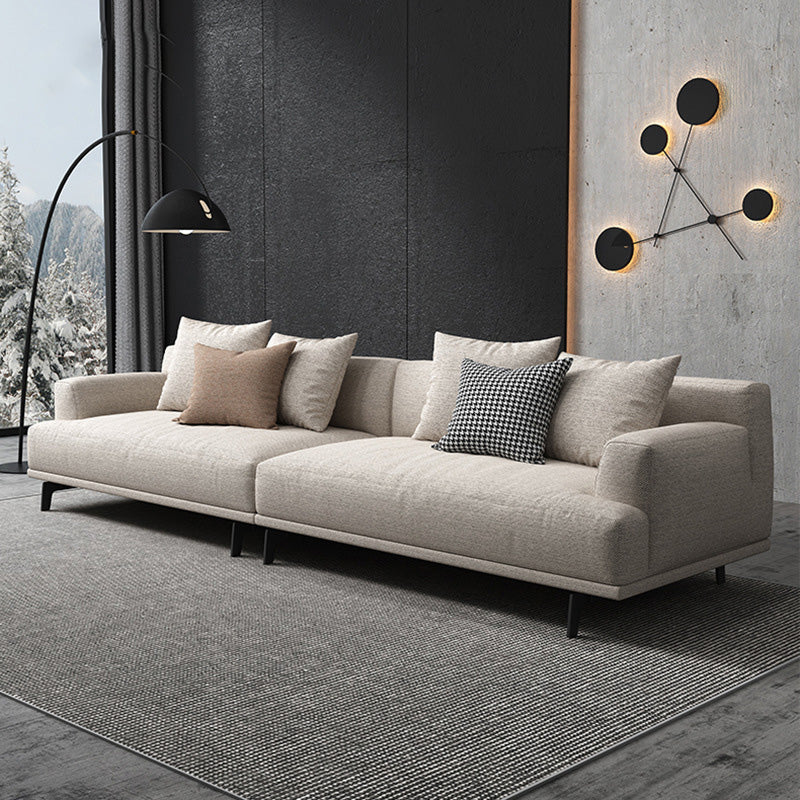 Modern Fabric Sofa Recessed Arm Seating with Pillows in White