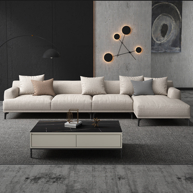 Modern Fabric Sofa Recessed Arm Seating with Pillows in White