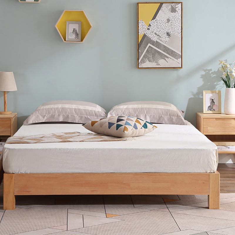Solid Wood Standard Bed Contemporary Rubberwood Platform Bed with Legs