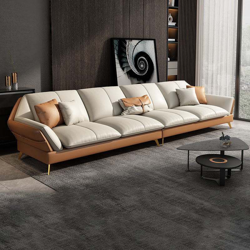 32"H Glam Sectional Sofa White Leather Cushion Back Sleeper Sectional