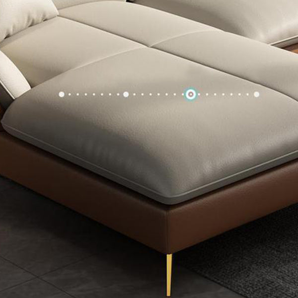 32"H Glam Sectional Sofa White Leather Cushion Back Sleeper Sectional