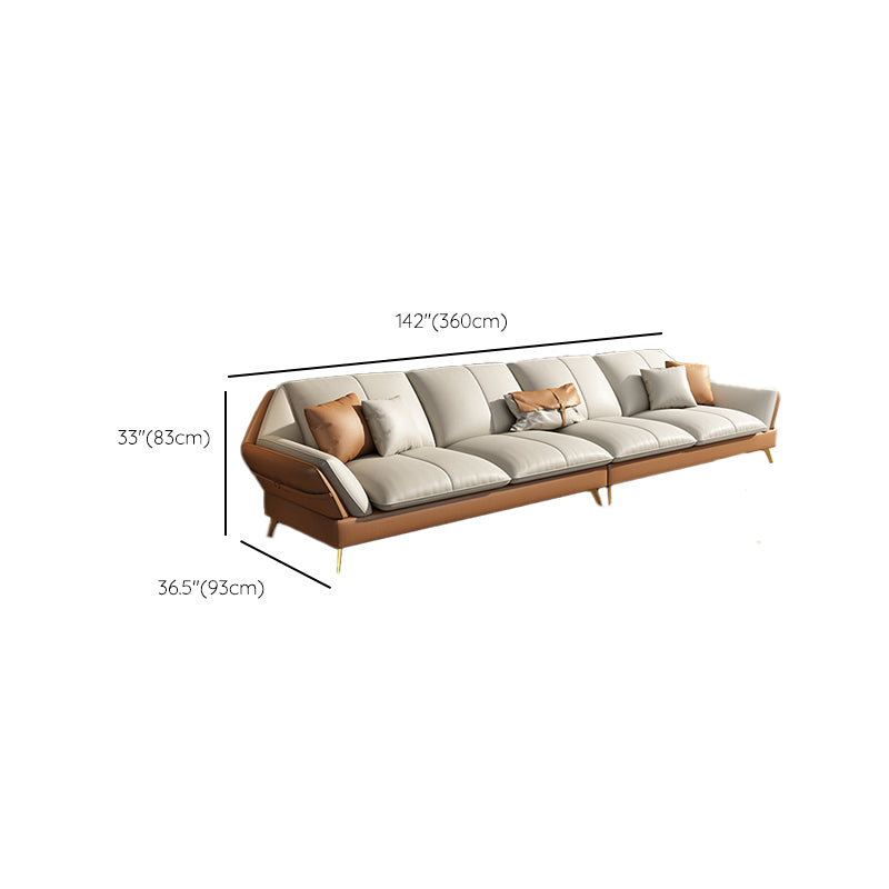 32"H Glam Sectional Sofa White Leather Cushion Back Sleeper Sectional