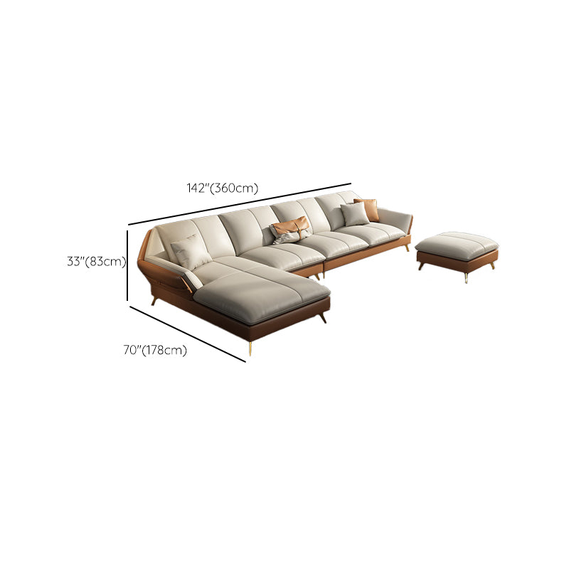 32"H Glam Sectional Sofa White Leather Cushion Back Sleeper Sectional