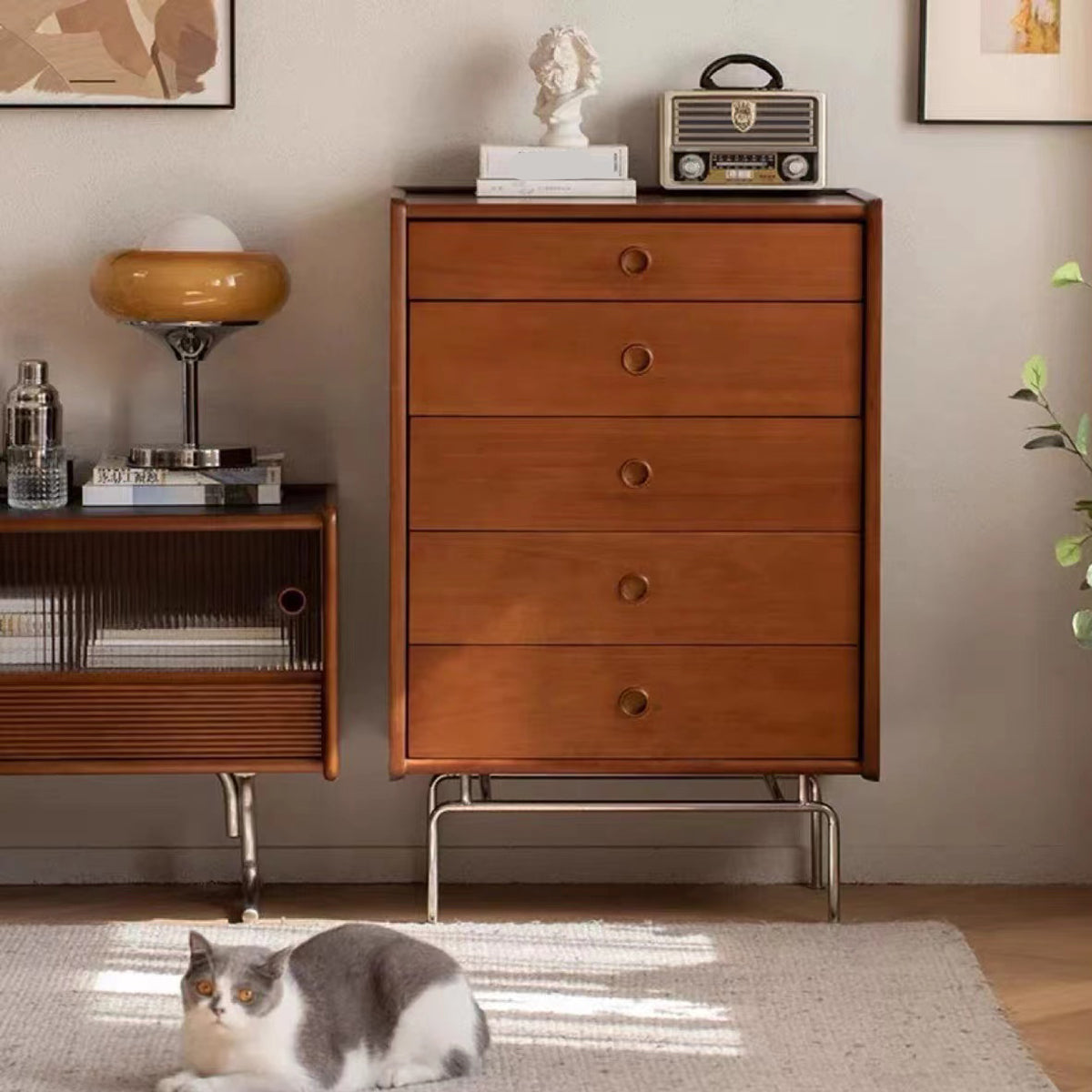 Mid-Century Modern Accent Chest with  Drawers and Straight Legs in Brone