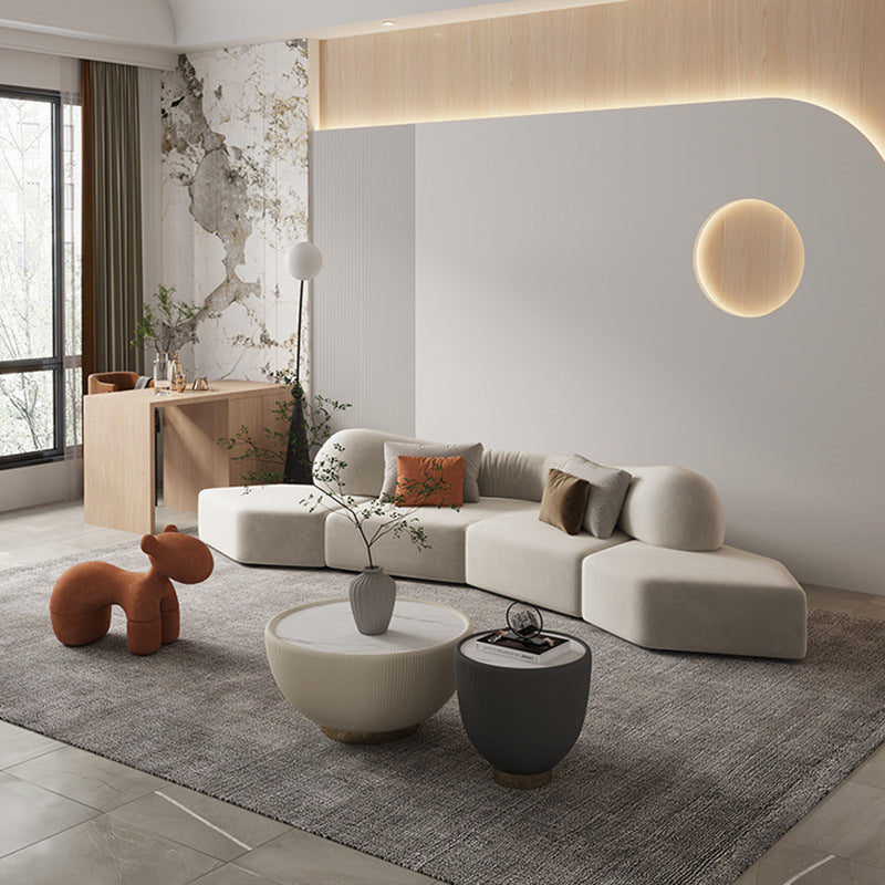 33" Wide Glam Sectional Sofa White Leather Sleeper Sectional