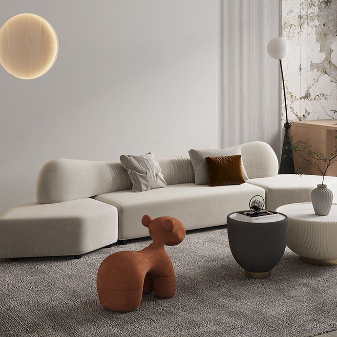 33" Wide Glam Sectional Sofa White Leather Sleeper Sectional