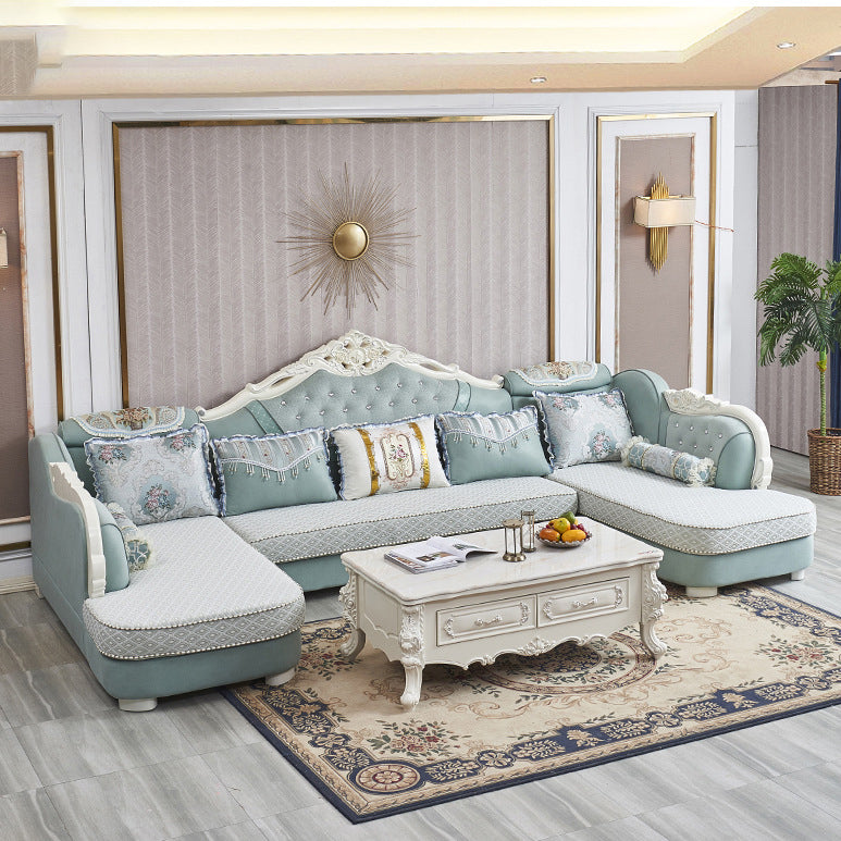 74" Wide French Country Sectional Sofa Tufted Split-Back Sleeper Sectional