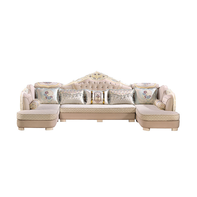74" Wide French Country Sectional Sofa Tufted Split-Back Sleeper Sectional