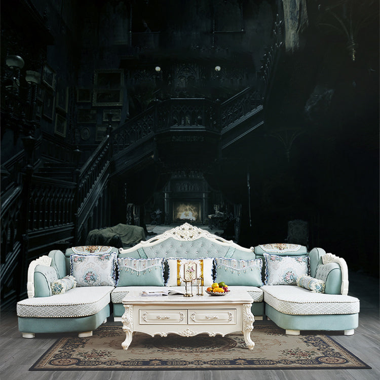 74" Wide French Country Sectional Sofa Tufted Split-Back Sleeper Sectional