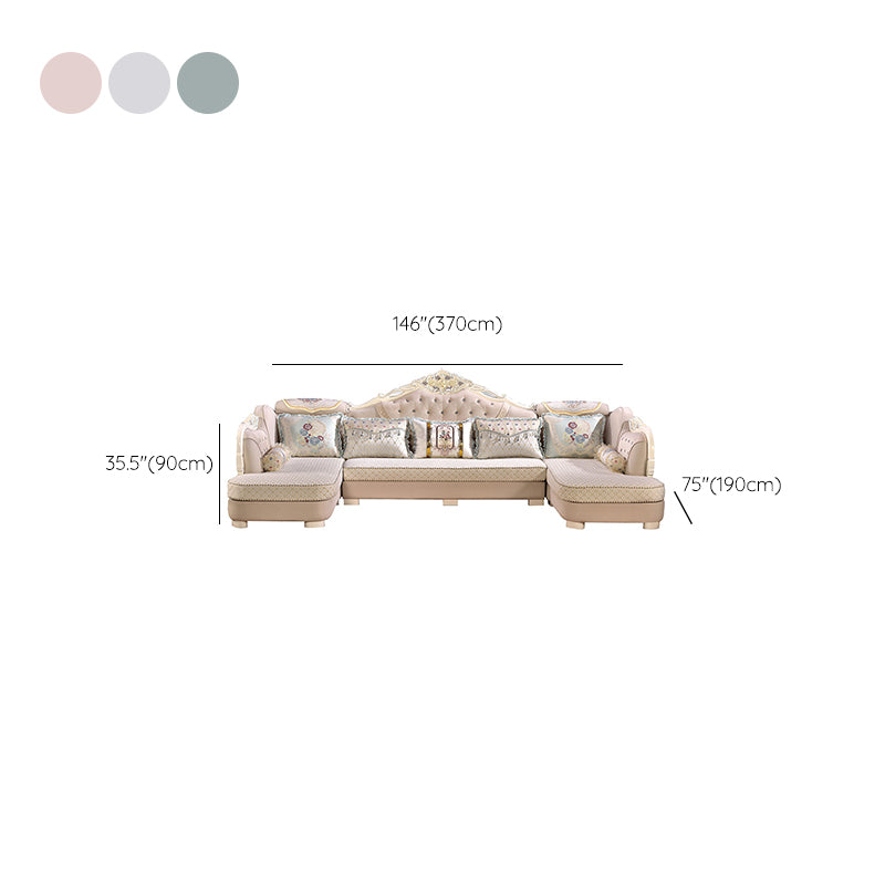 74" Wide French Country Sectional Sofa Tufted Split-Back Sleeper Sectional