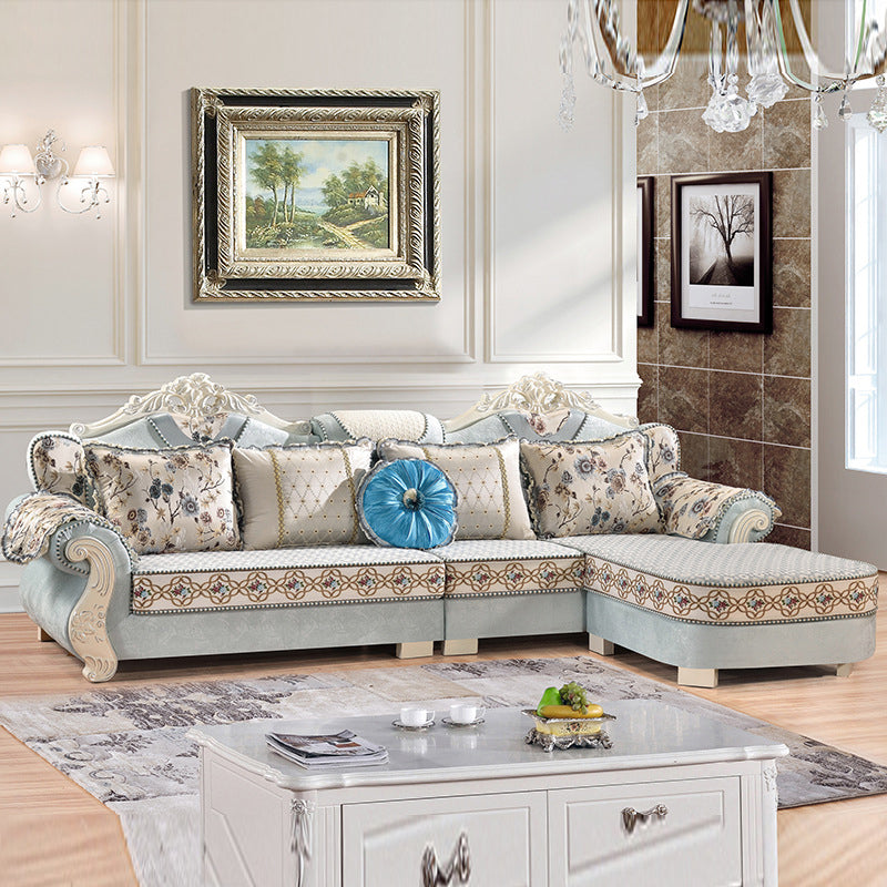 70" Wide French Country Sectional Sofa Fabric Sleeper Sectional