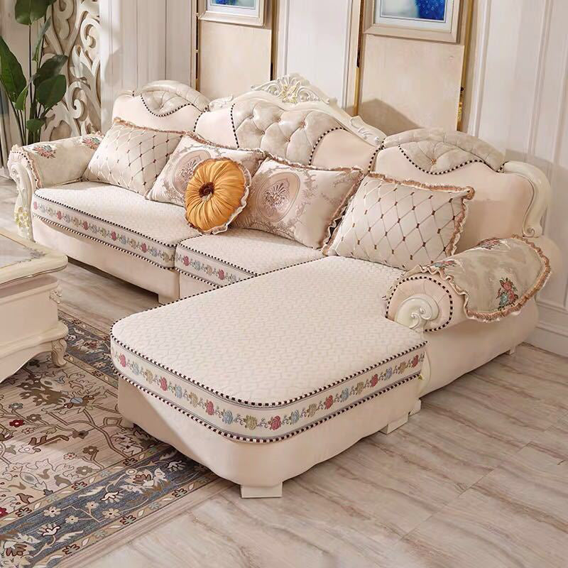 70" Wide French Country Sectional Sofa Fabric Sleeper Sectional