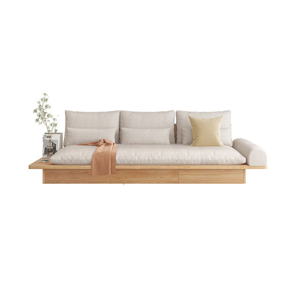 Contemporary Beige Sofa with Pillows Back and Drawers for Living Room