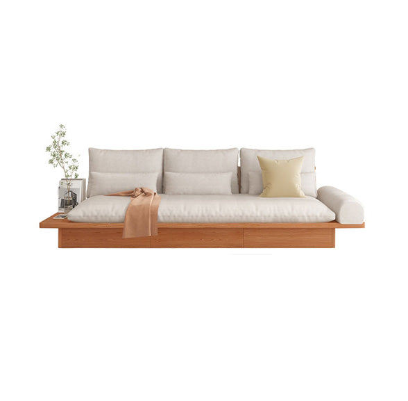 Contemporary Beige Sofa with Pillows Back and Drawers for Living Room