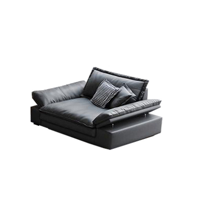 Mid Century Modern Black Sofa with Pillow Top Arm and Loose Back