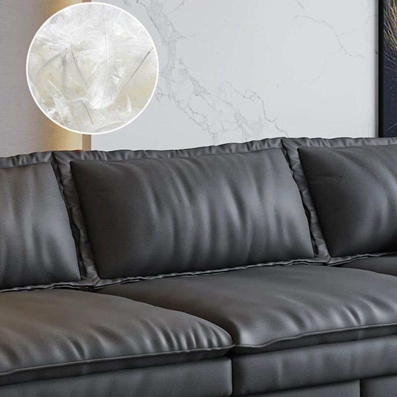 Mid Century Modern Black Sofa with Pillow Top Arm and Loose Back