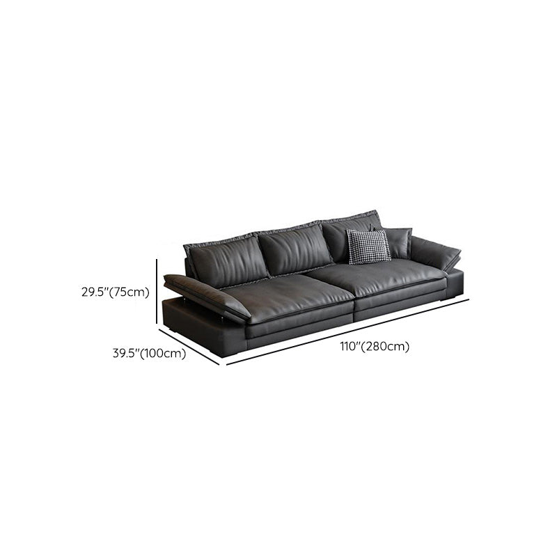 Mid Century Modern Black Sofa with Pillow Top Arm and Loose Back