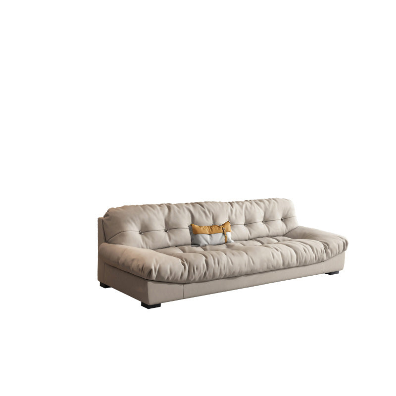 Scandinavian Beige Sofa with Tufted Back and Flared Arm for Living Room
