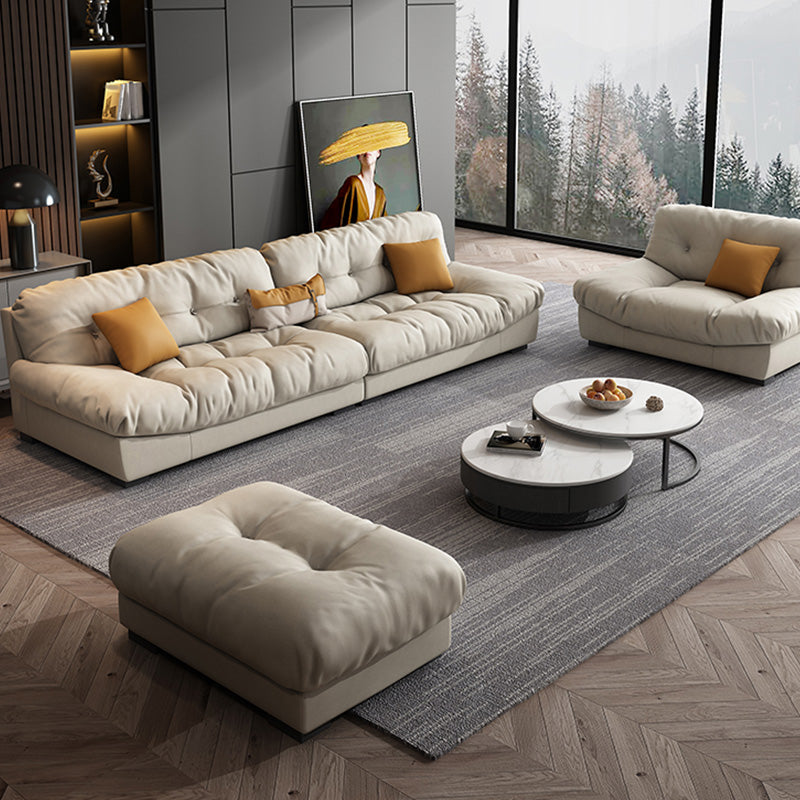 Scandinavian Beige Sofa with Tufted Back and Flared Arm for Living Room