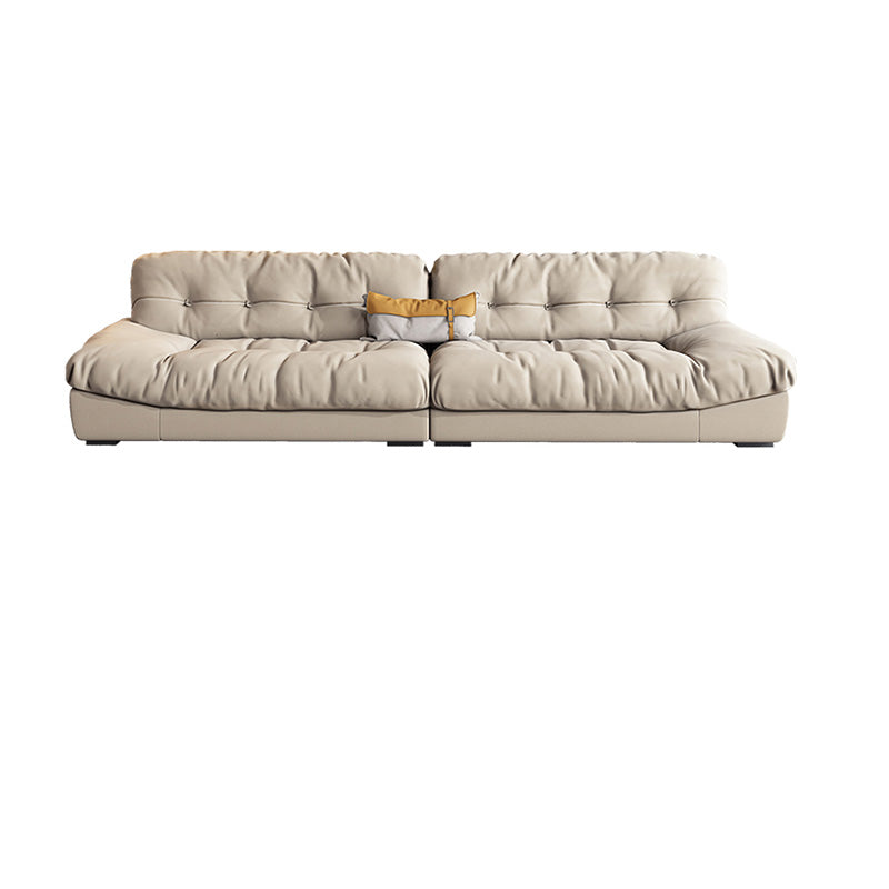 Scandinavian Beige Sofa with Tufted Back and Flared Arm for Living Room