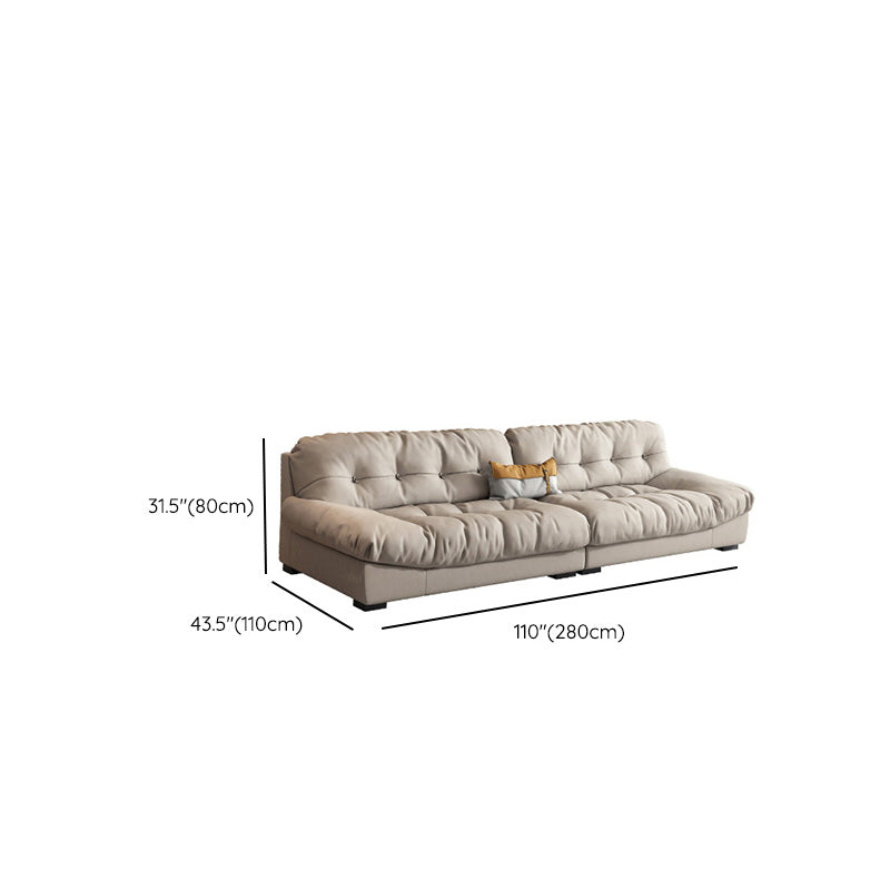 Scandinavian Beige Sofa with Tufted Back and Flared Arm for Living Room