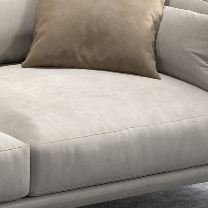 Contemporary Faux Leather Pillows Back Sofa with Tuxedo Arm in Beige